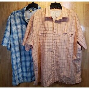 Lot 2 Men's 3XL Long Sleeve Shirts 29" P2P Eddie Bauer St John's Bay Plaid/Khaki